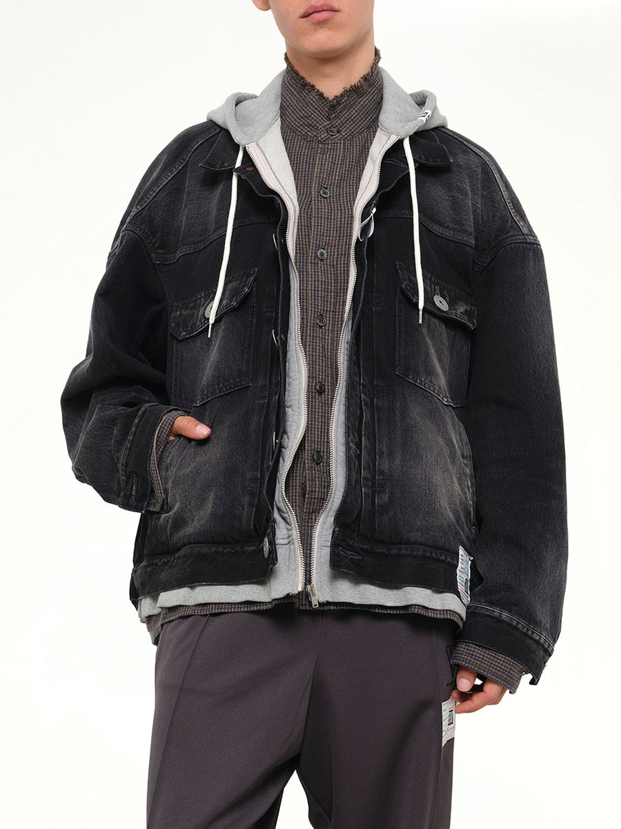 Triple Layered Denim Jacket in Black