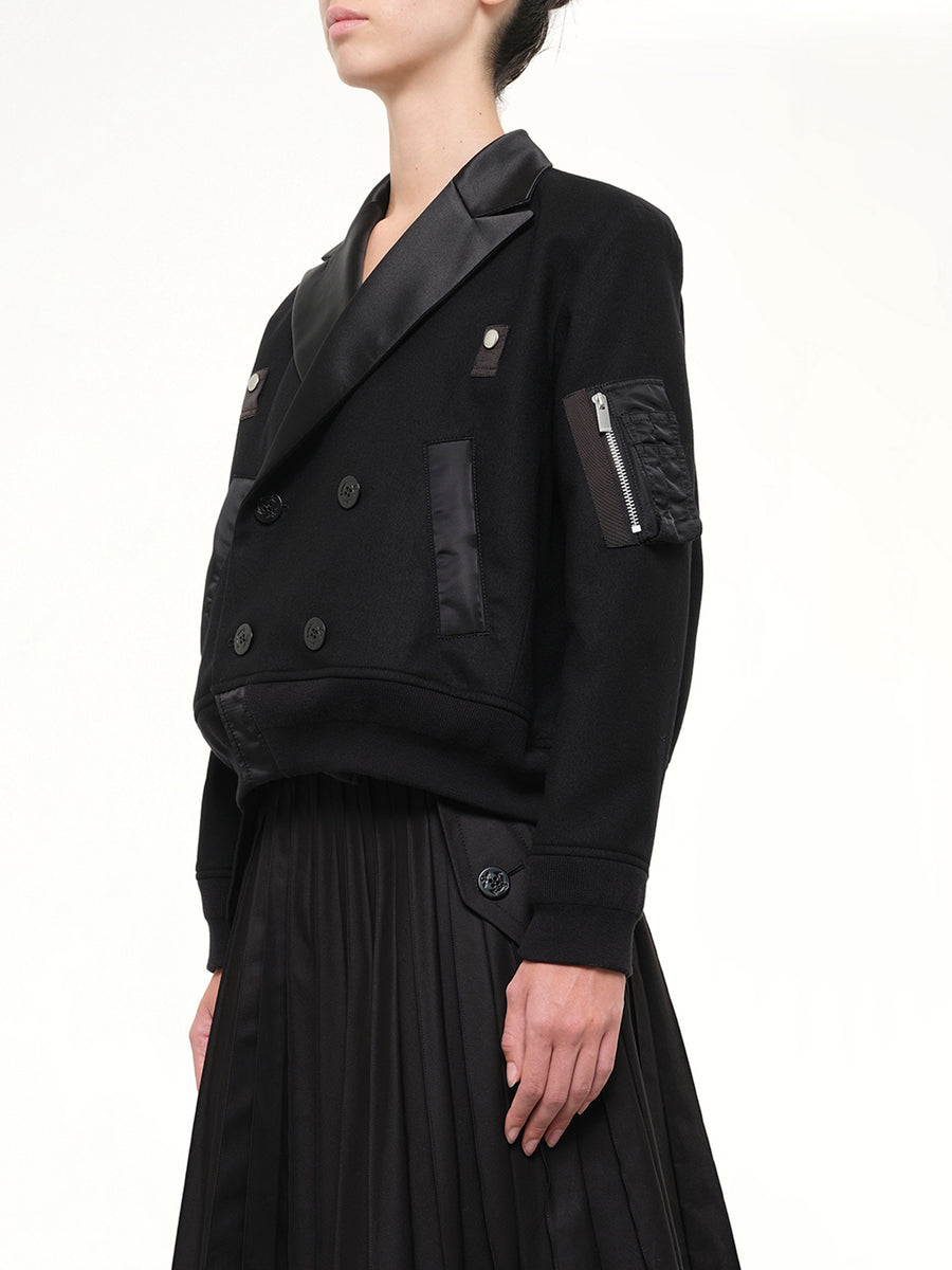Wool Flannel x Nylon Twill Jacket in Black