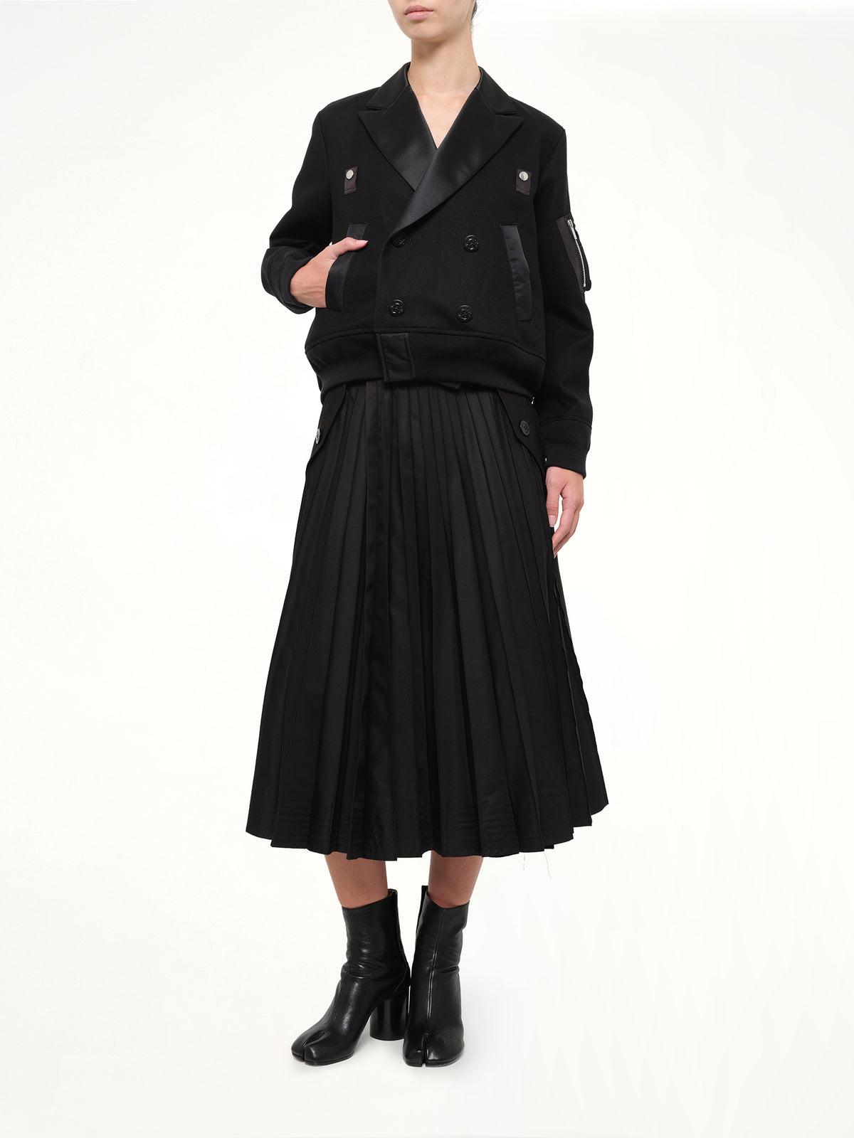 Wool Flannel x Nylon Twill Jacket in Black