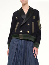 Wool Flannel x Nylon Twill Jacket in Navy