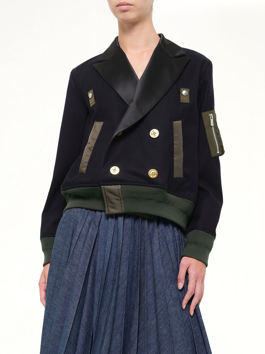 Wool Flannel x Nylon Twill Jacket in Navy