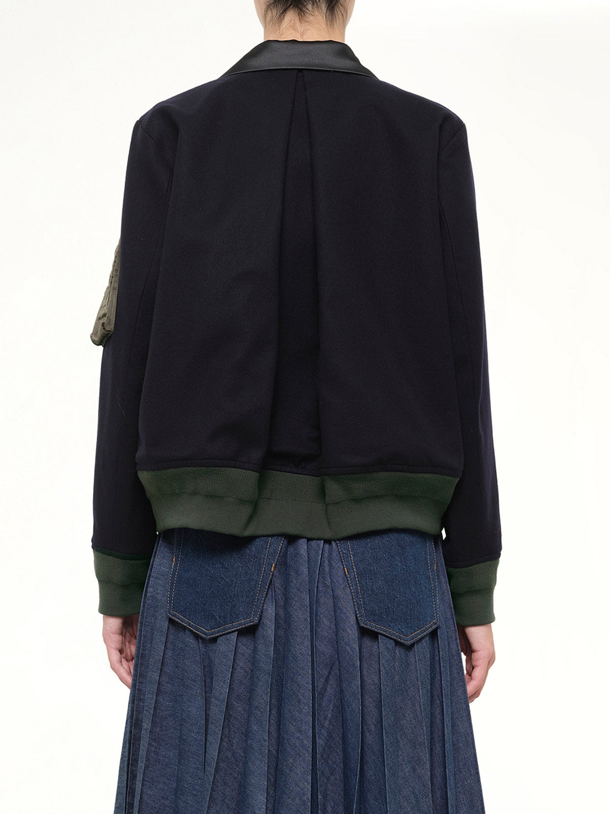 Wool Flannel x Nylon Twill Jacket in Navy