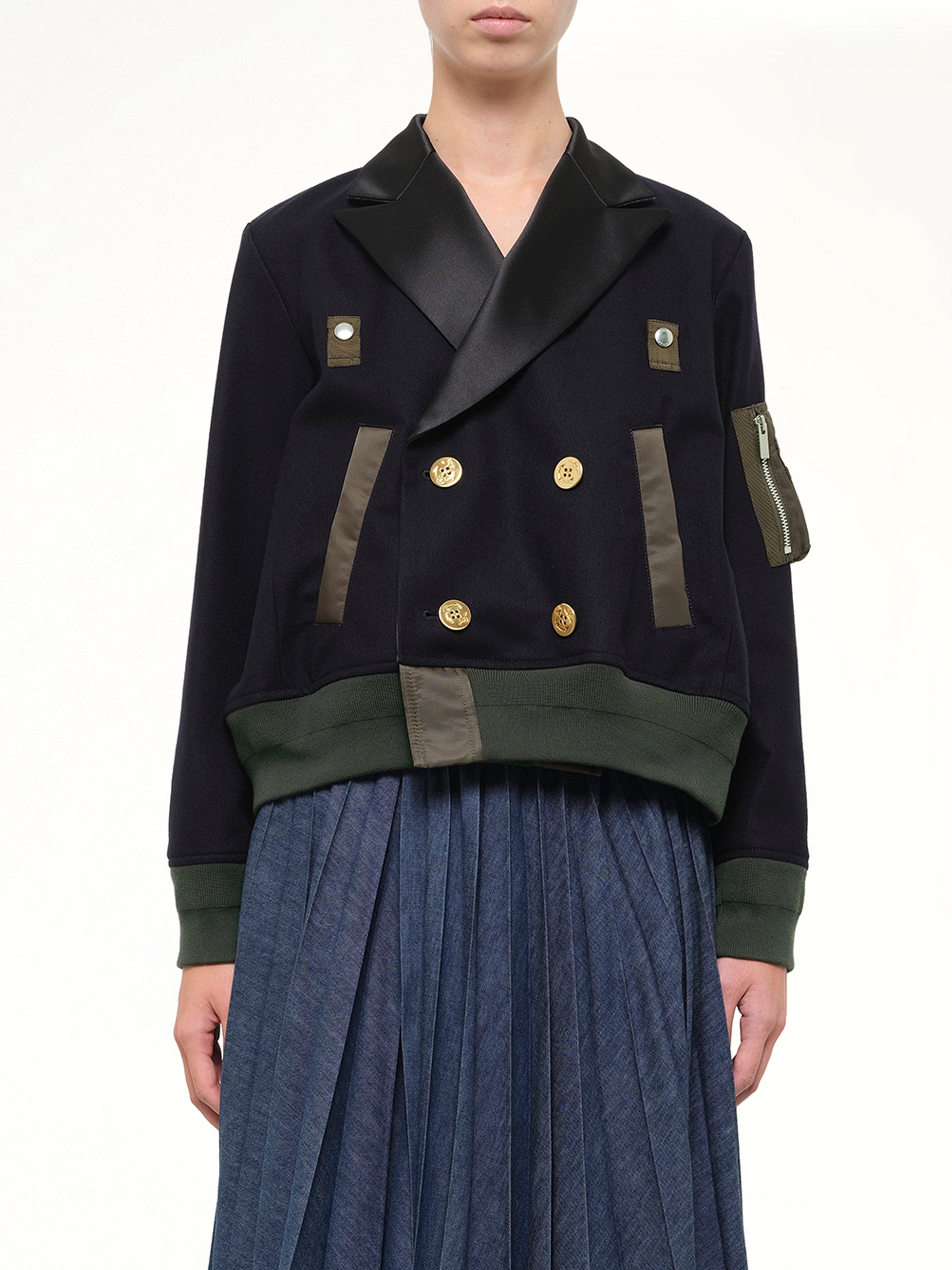Wool Flannel x Nylon Twill Jacket in Navy