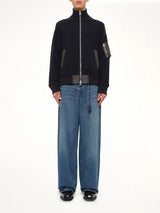 Wool Knit Blouson in Navy/Dark Khaki