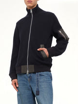 Wool Knit Blouson in Navy/Dark Khaki