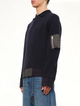 Wool Knit Polo Shirt in Navy/Dark Khaki