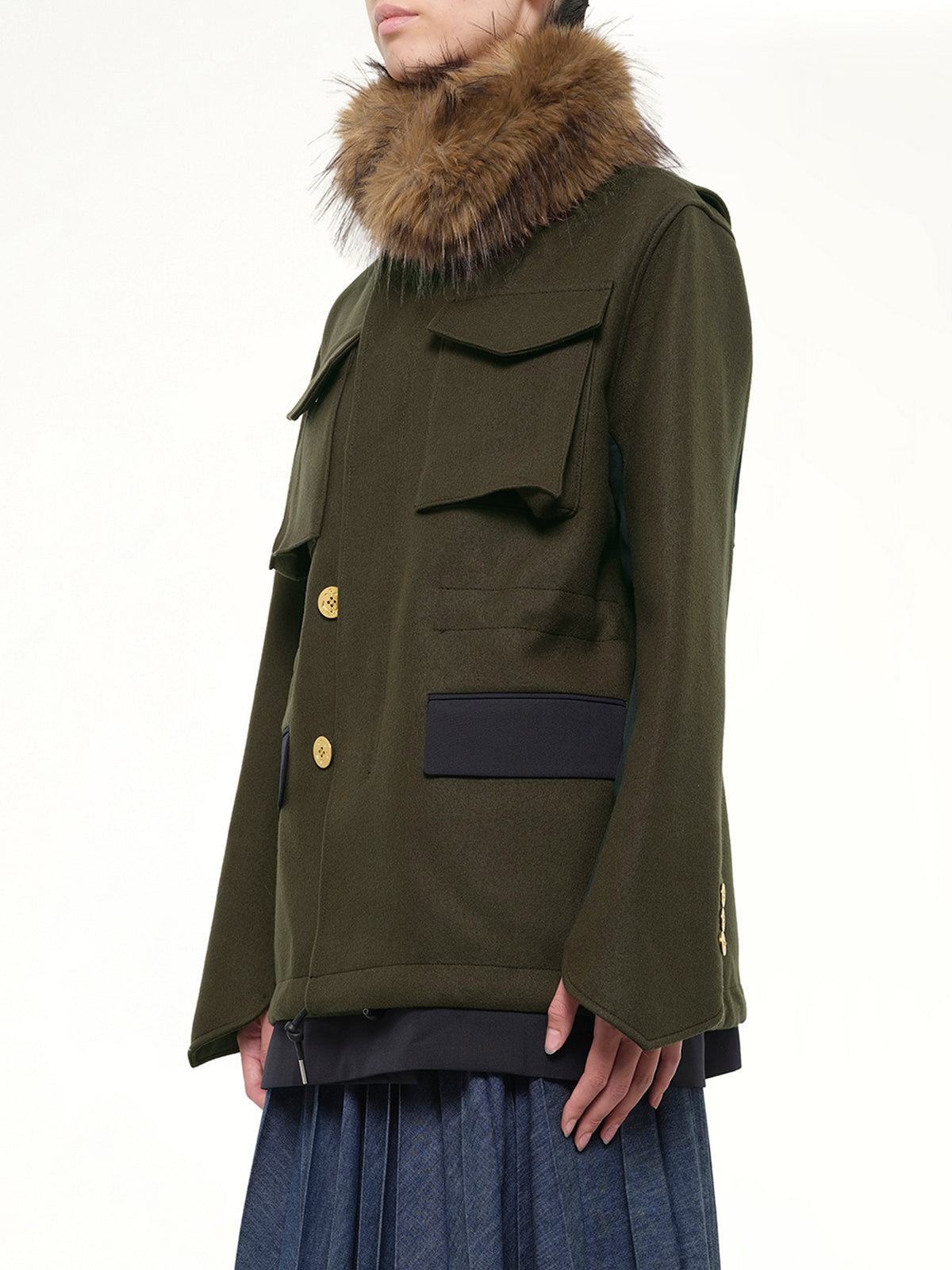 Wool Melton x Suiting Jacket in Khaki/Navy