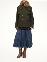 Wool Melton x Suiting Jacket in Khaki/Navy