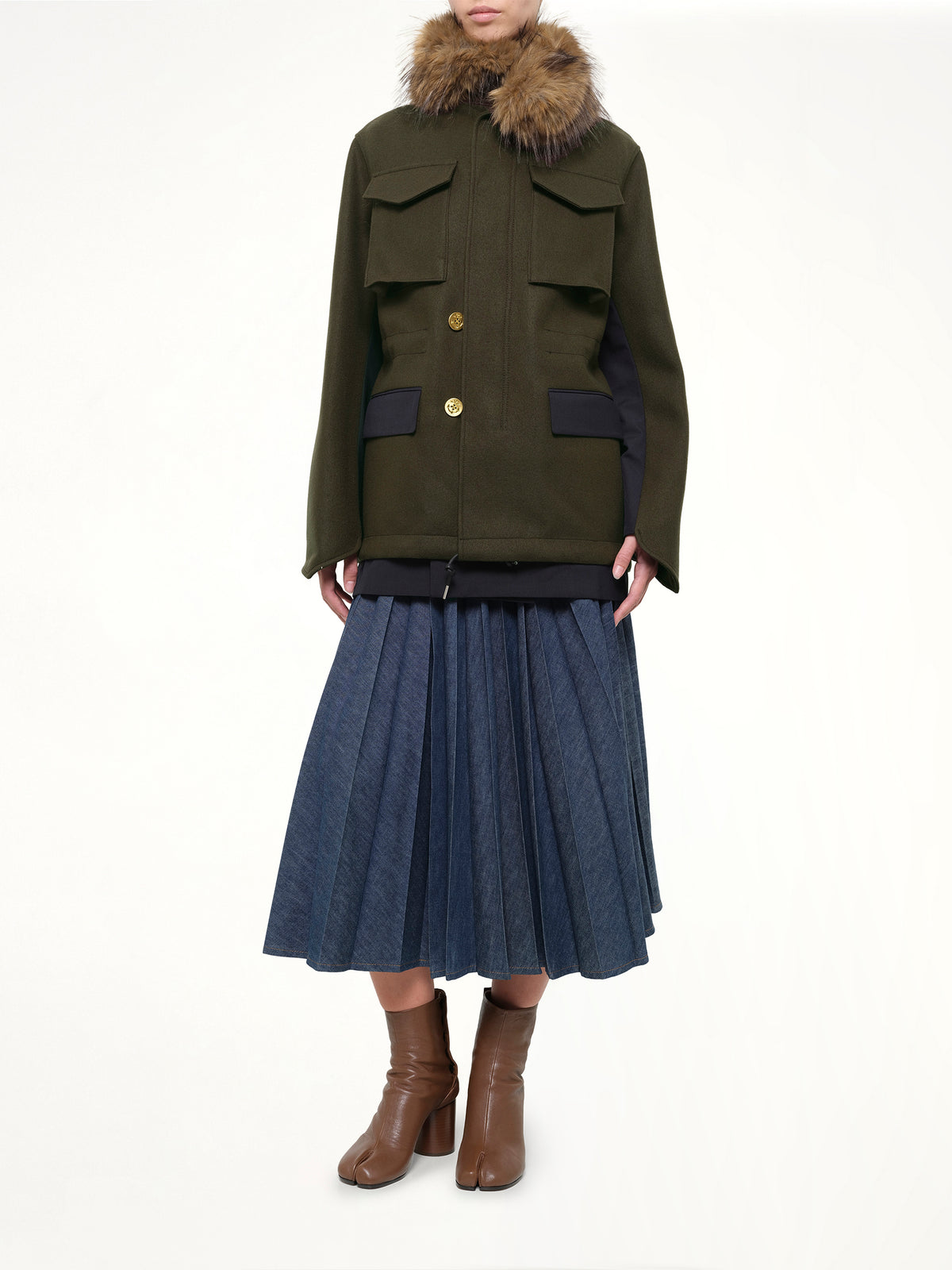 Wool Melton x Suiting Jacket in Khaki/Navy