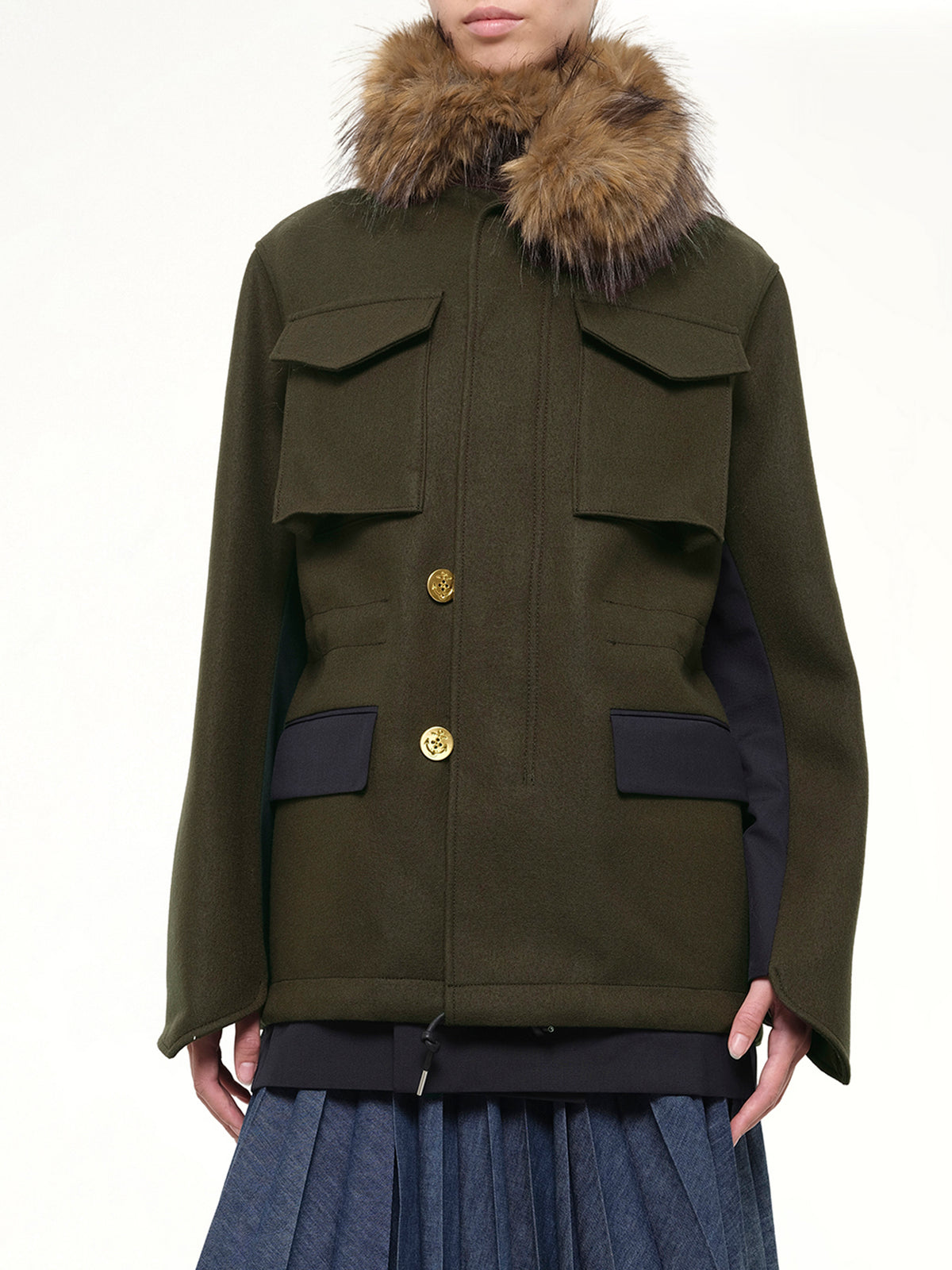 Wool Melton x Suiting Jacket in Khaki/Navy