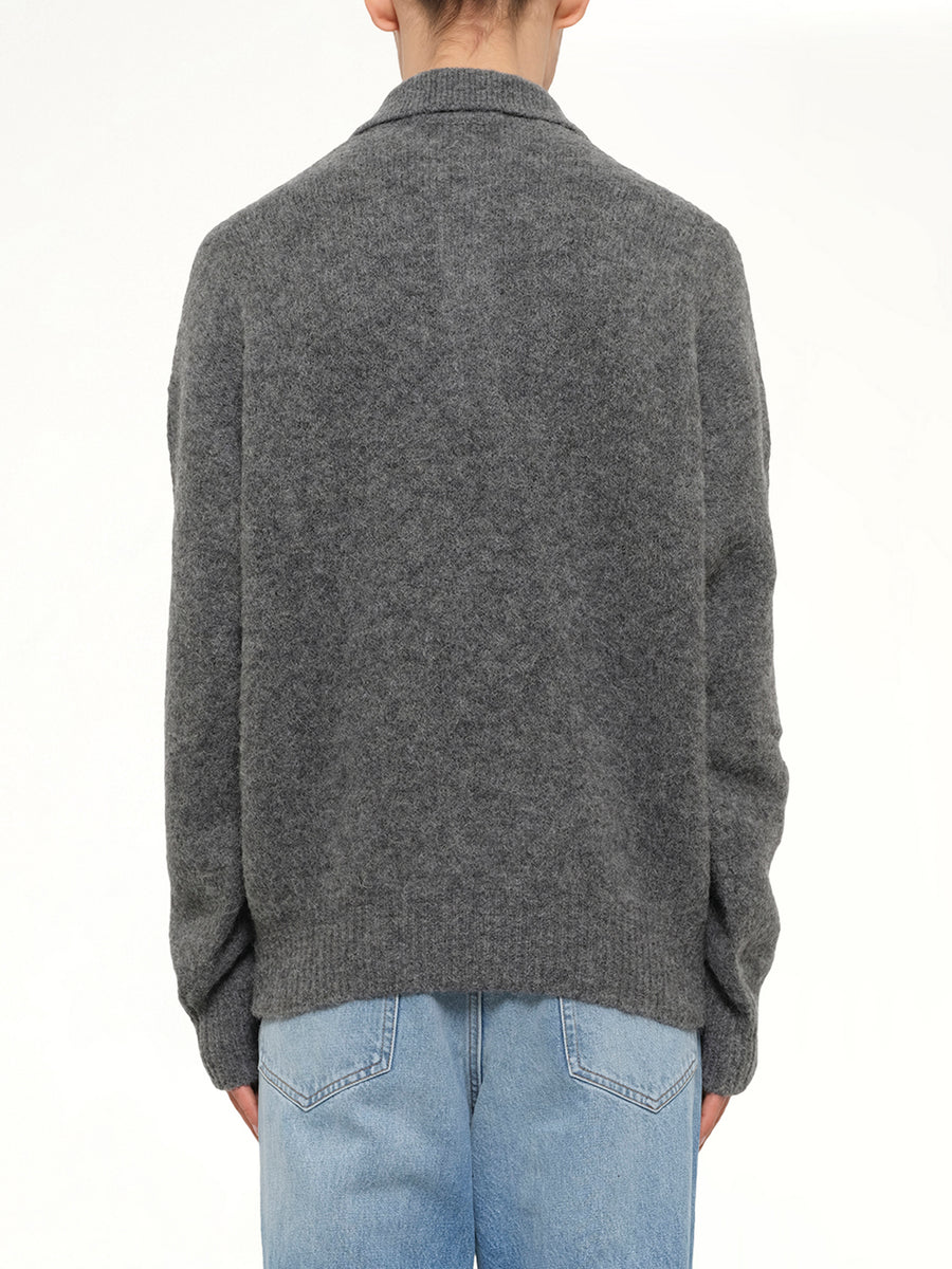 Ami Polo Sweater in Charcoal Grey