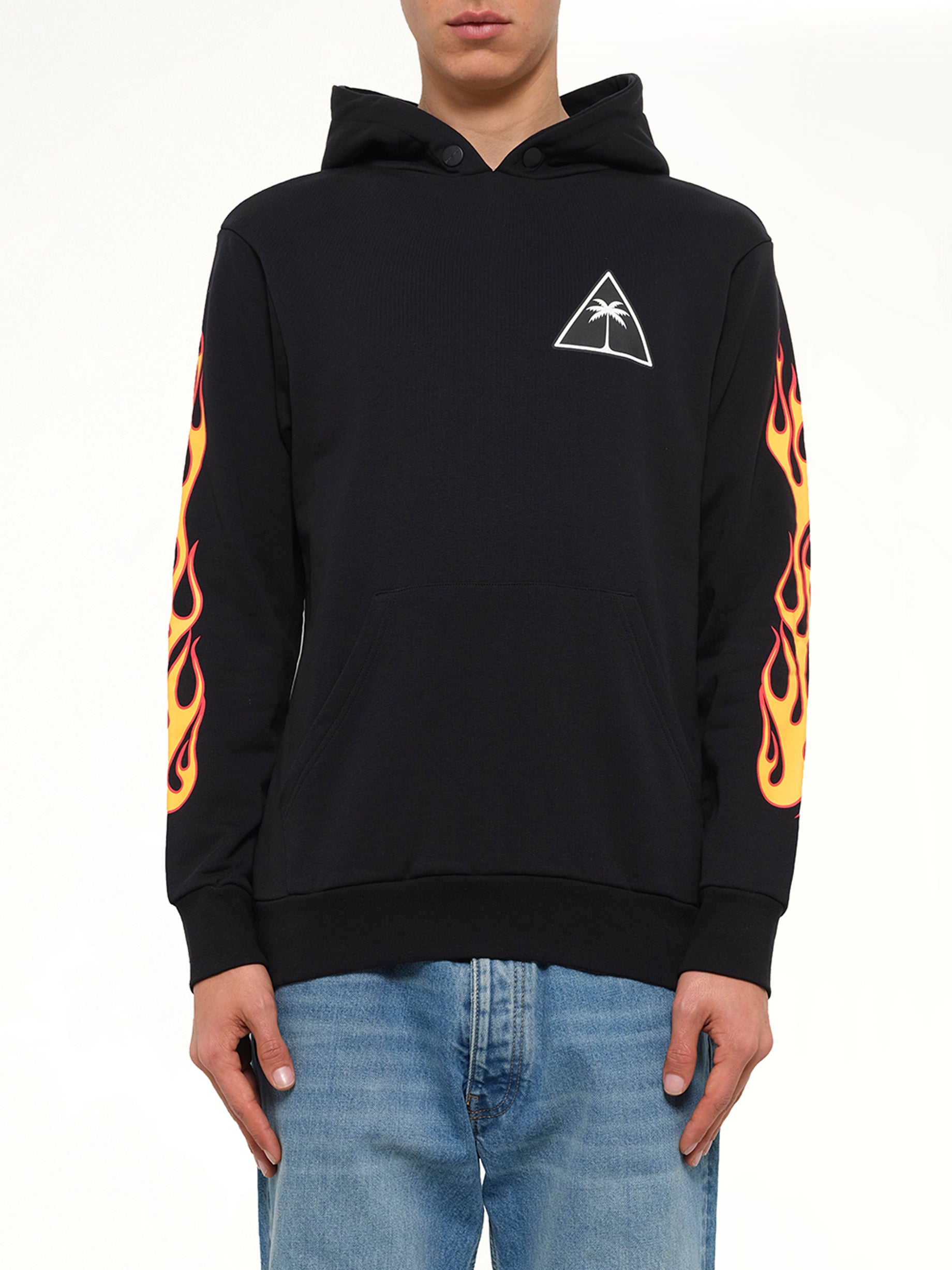 Printed Palms and Flames Hoodie in Black