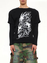 Bulk Shoulder Three Riding Skull Layered T-Shirt in Black