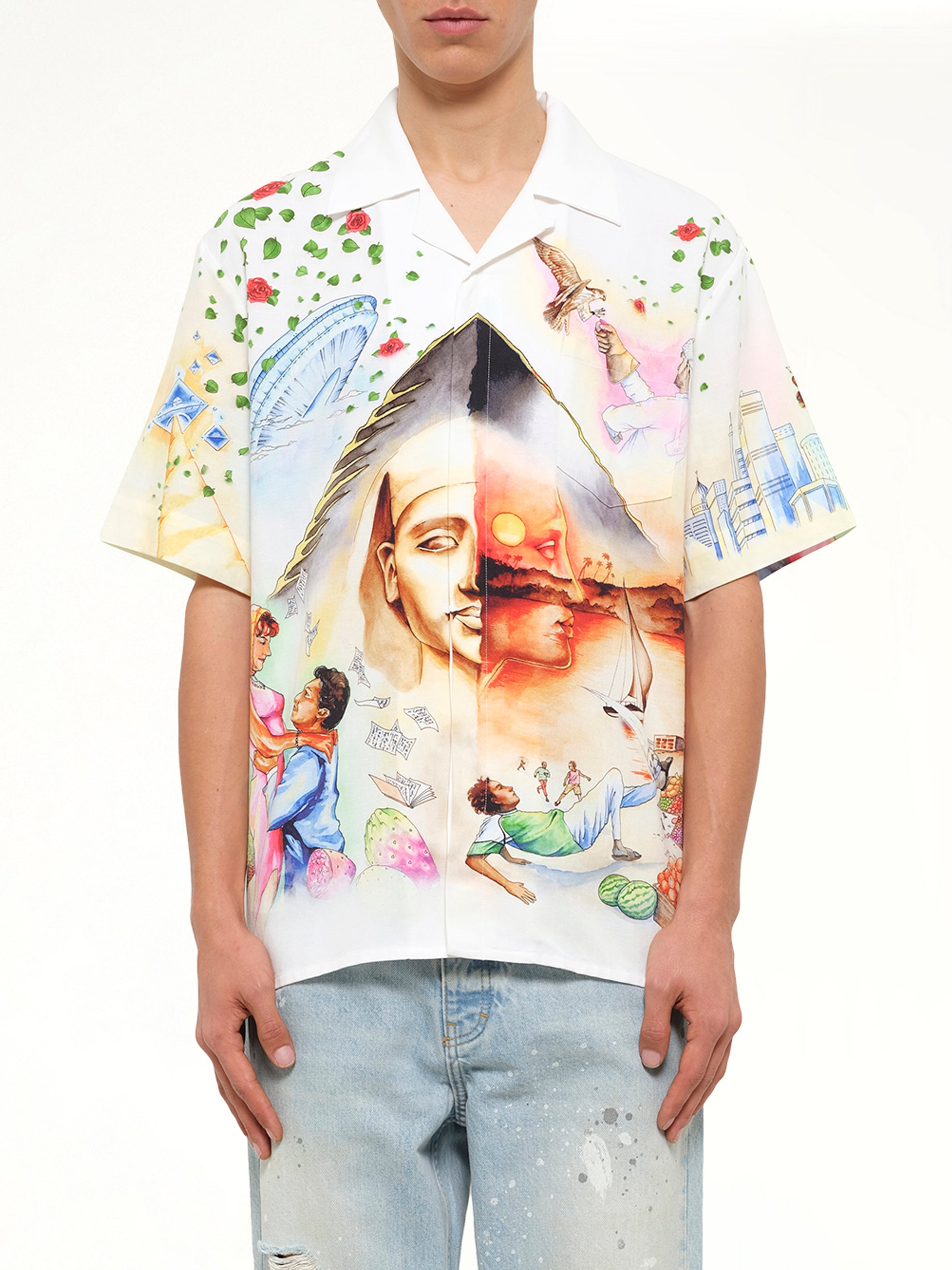Egyptian Arts Cuban Collar SS Shirt in Multicolour