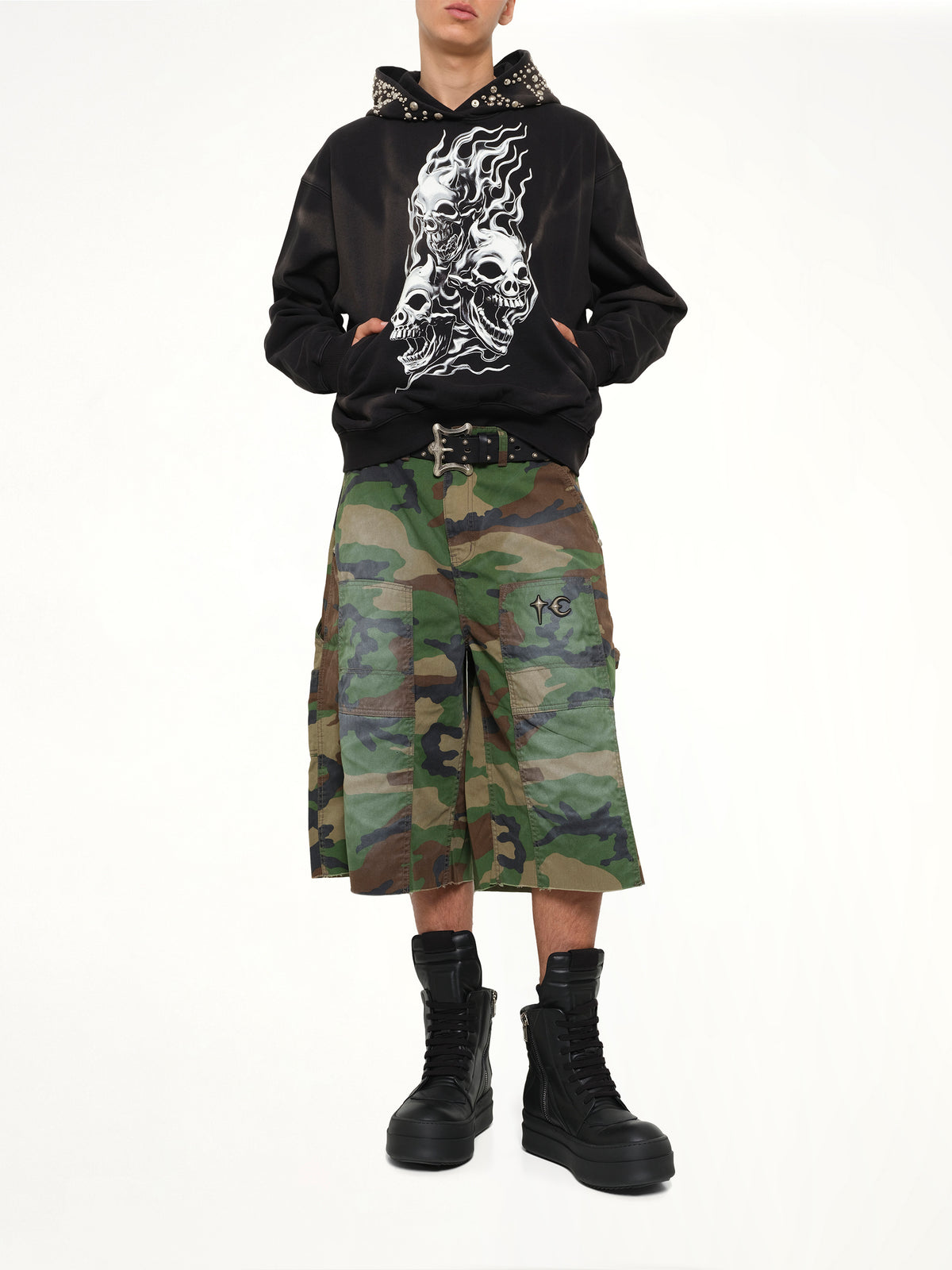 Hotheaded Riding Skull Hoodie in Black