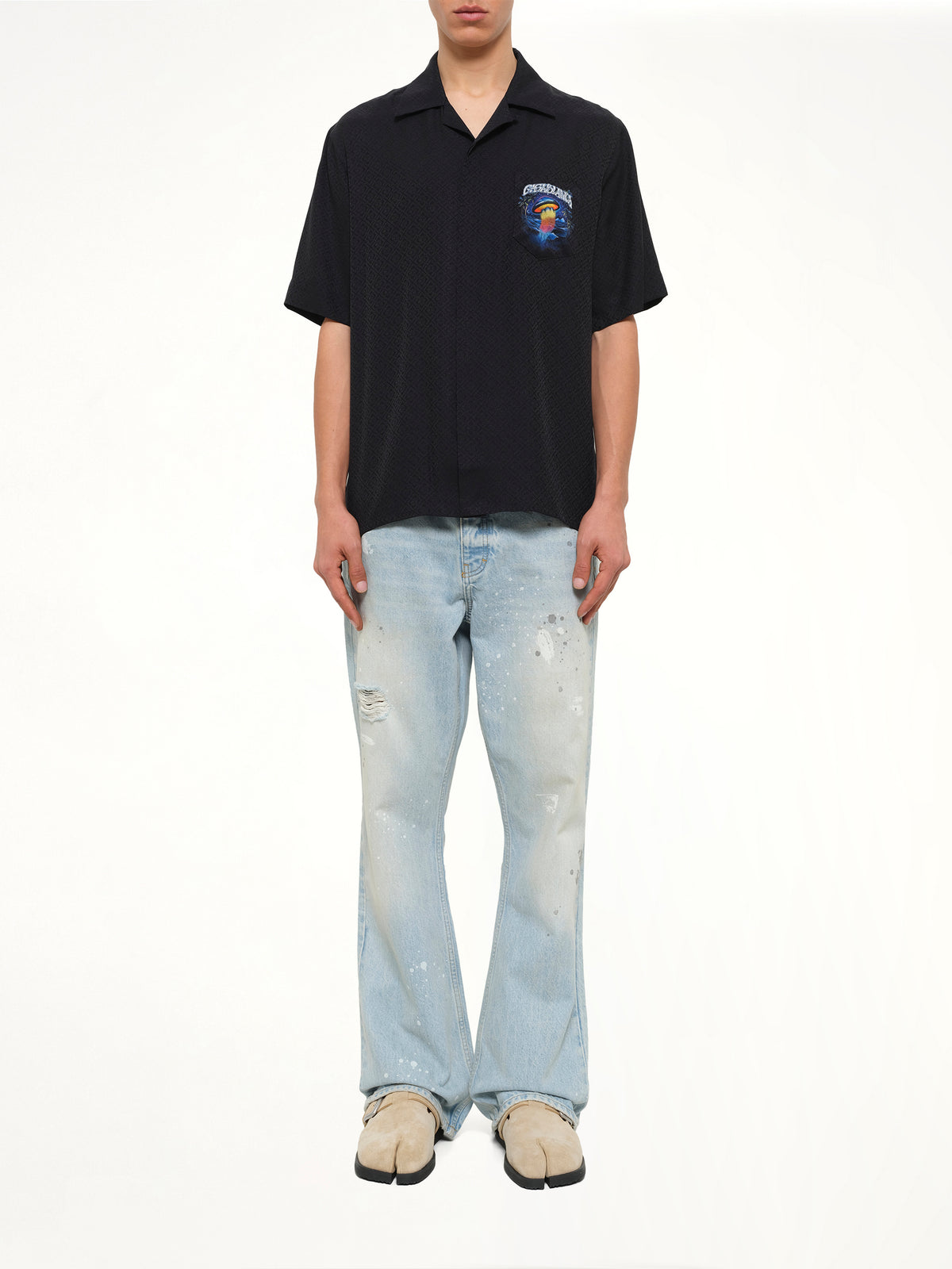 Sahara Twilight Cuban Collar SS Shirt in Black