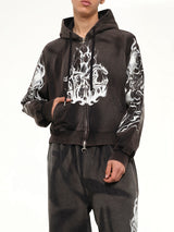 Six Riding Skull Zip-Up Hoodie in Black