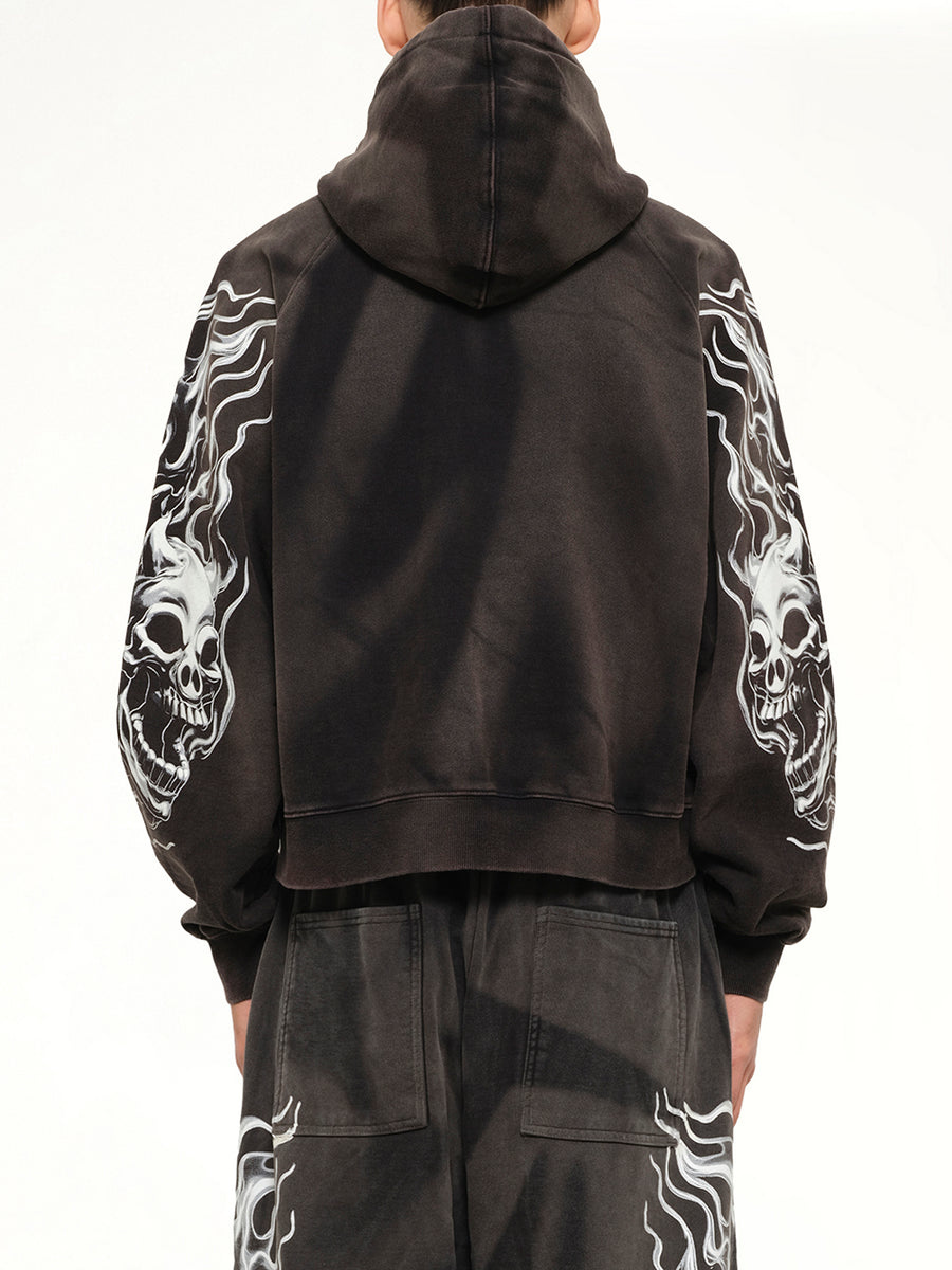 Six Riding Skull Zip-Up Hoodie in Black