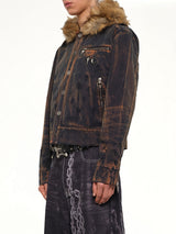 TC Two Tone Washed Fur Hooded Jacket in Rust Black