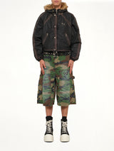 Three Riding Skull Fur Hooded Jacket in Black