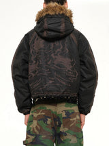 Three Riding Skull Fur Hooded Jacket in Black