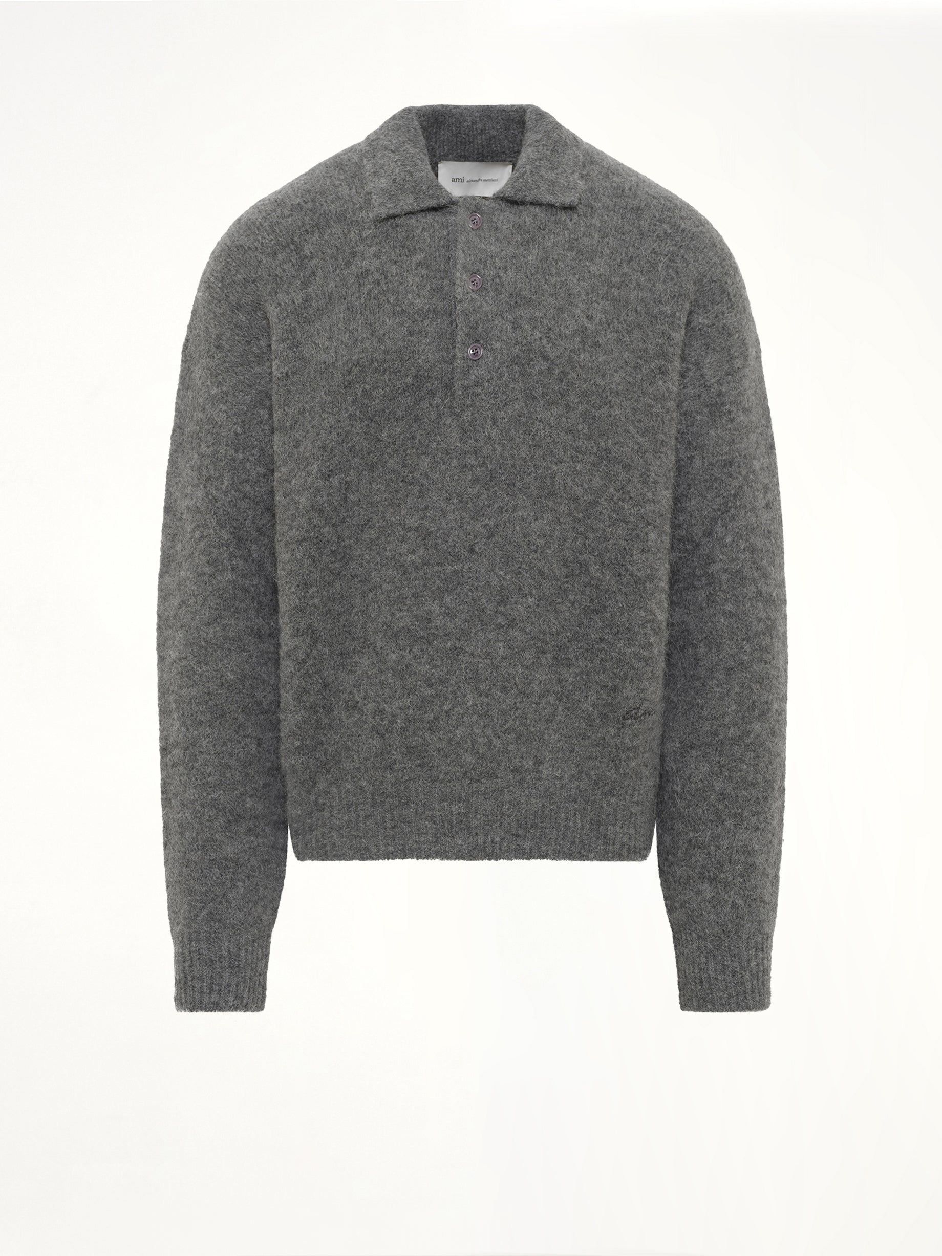 Ami Polo Sweater in Charcoal Grey