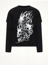 Bulk Shoulder Three Riding Skull Layered T-Shirt in Black