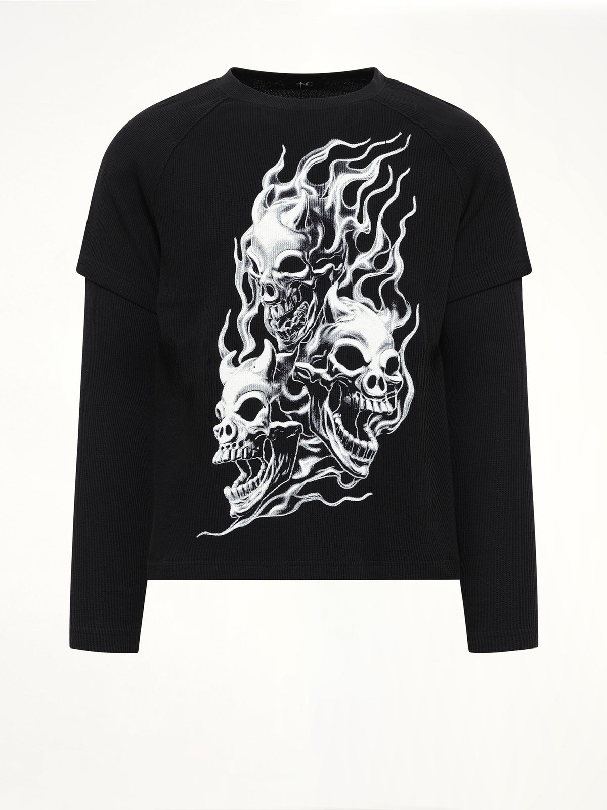 Bulk Shoulder Three Riding Skull Layered T-Shirt in Black