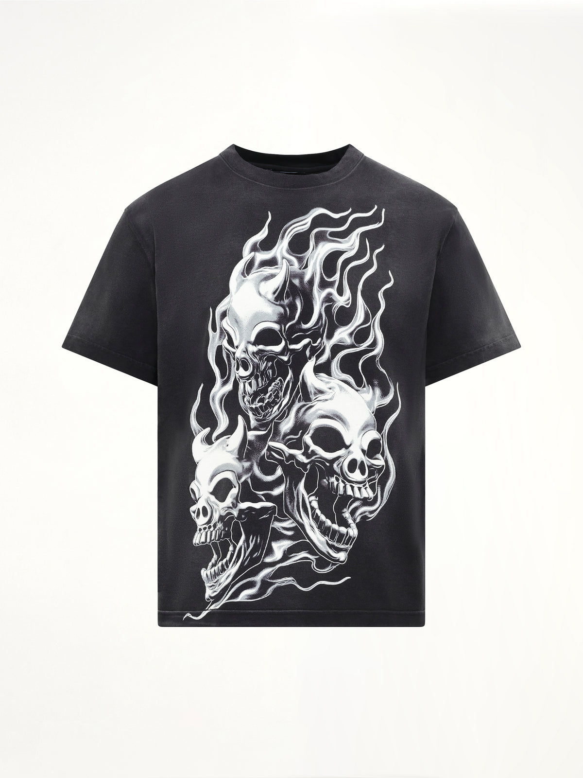 Three Riding Skull Dirt T-Shirt in Black