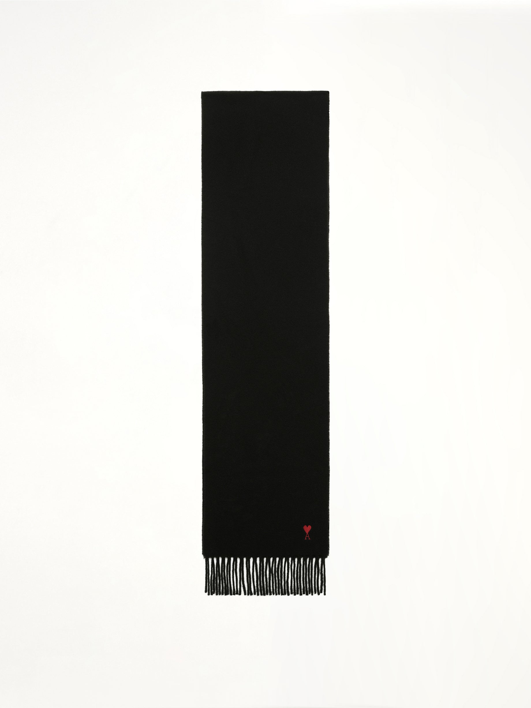 Wool Scarf with Red Ami De Coeur Embroidery in Black