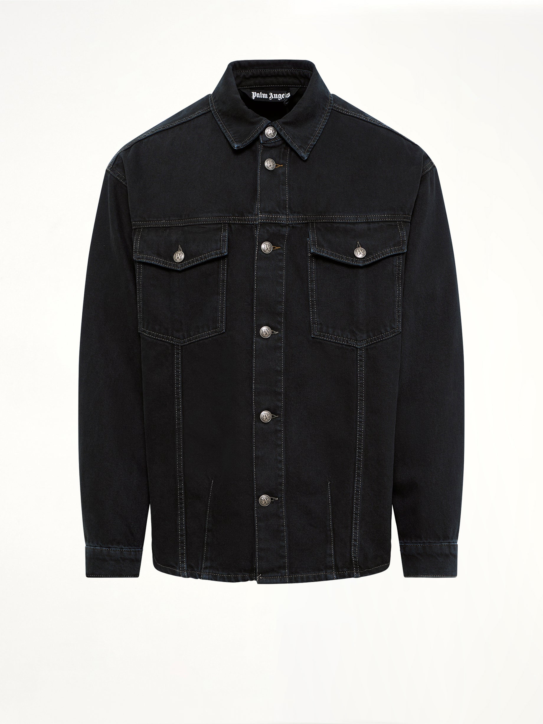 Classic Logo Faded Denim Shirt in Black/Off White