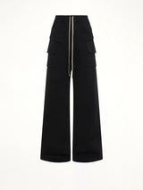 Cotton Twill Creatch Wide Cargo Drawstring Pants in Black