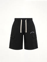 Curved Logo Loose Cargo Short in Black/Off White