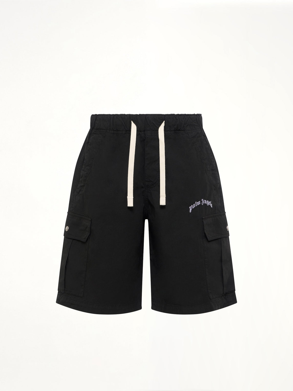 Curved Logo Loose Cargo Short in Black/Off White