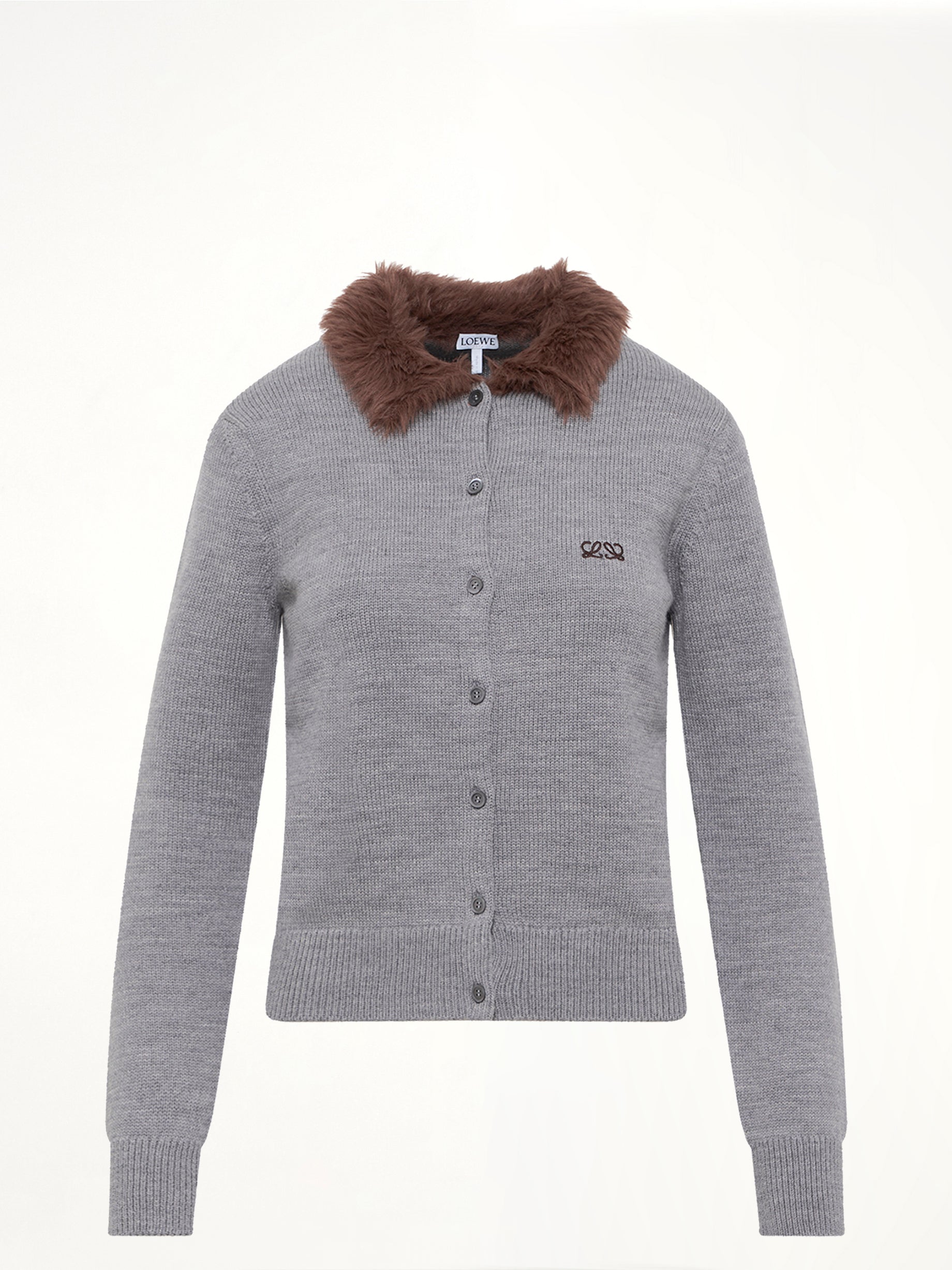 Fur Collar Cardigan in Grey