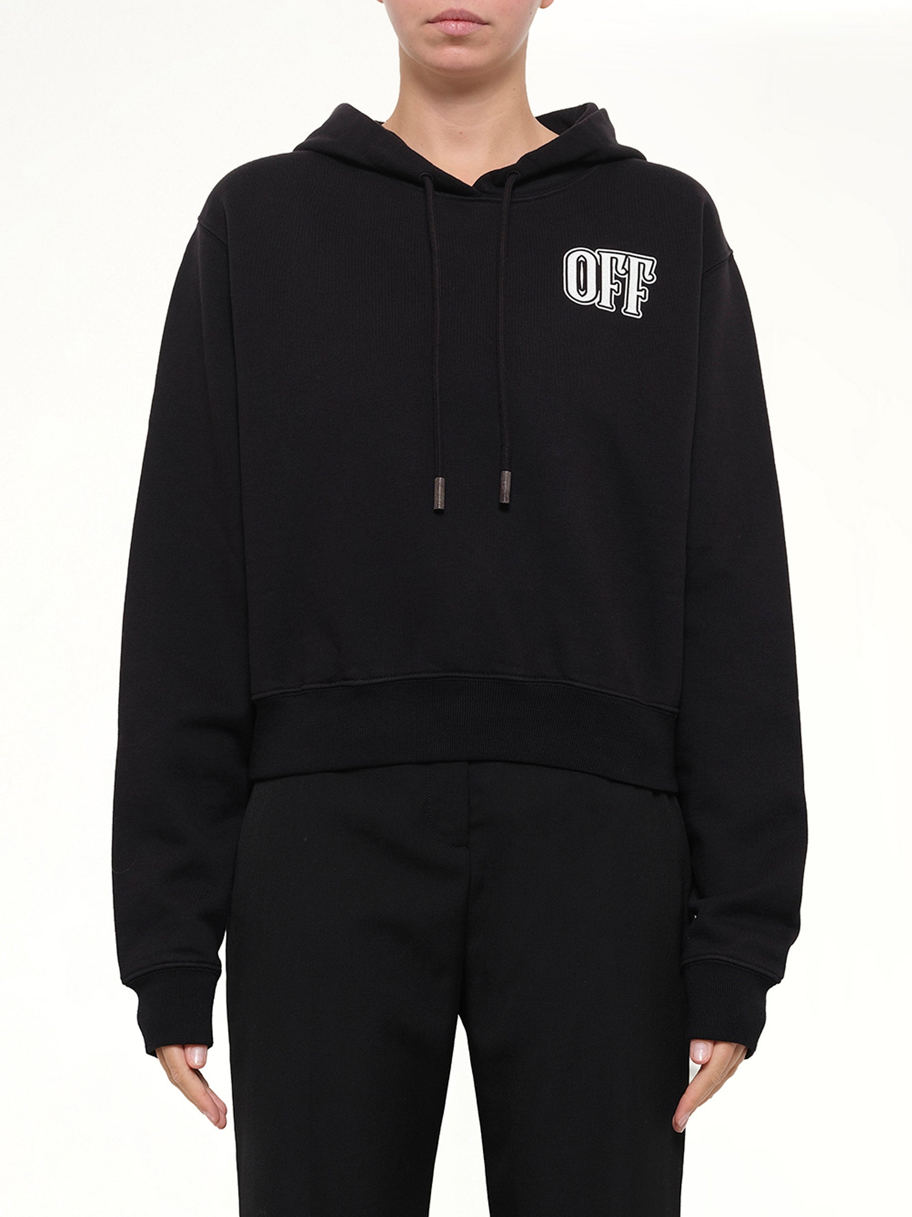 Lips Cropped Hoodie in Black