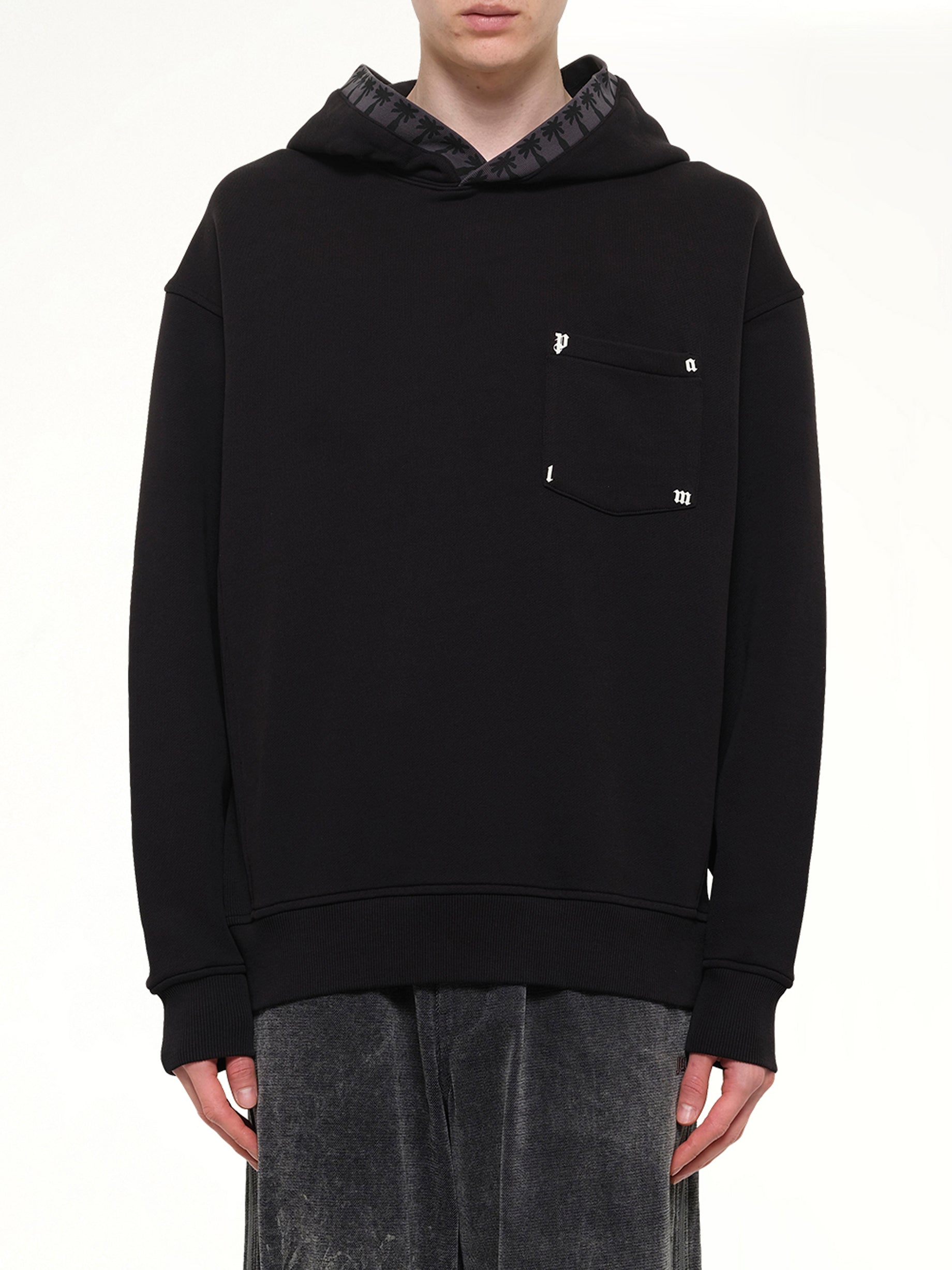 Palm Rib Loose Hoodie in Black/Off White