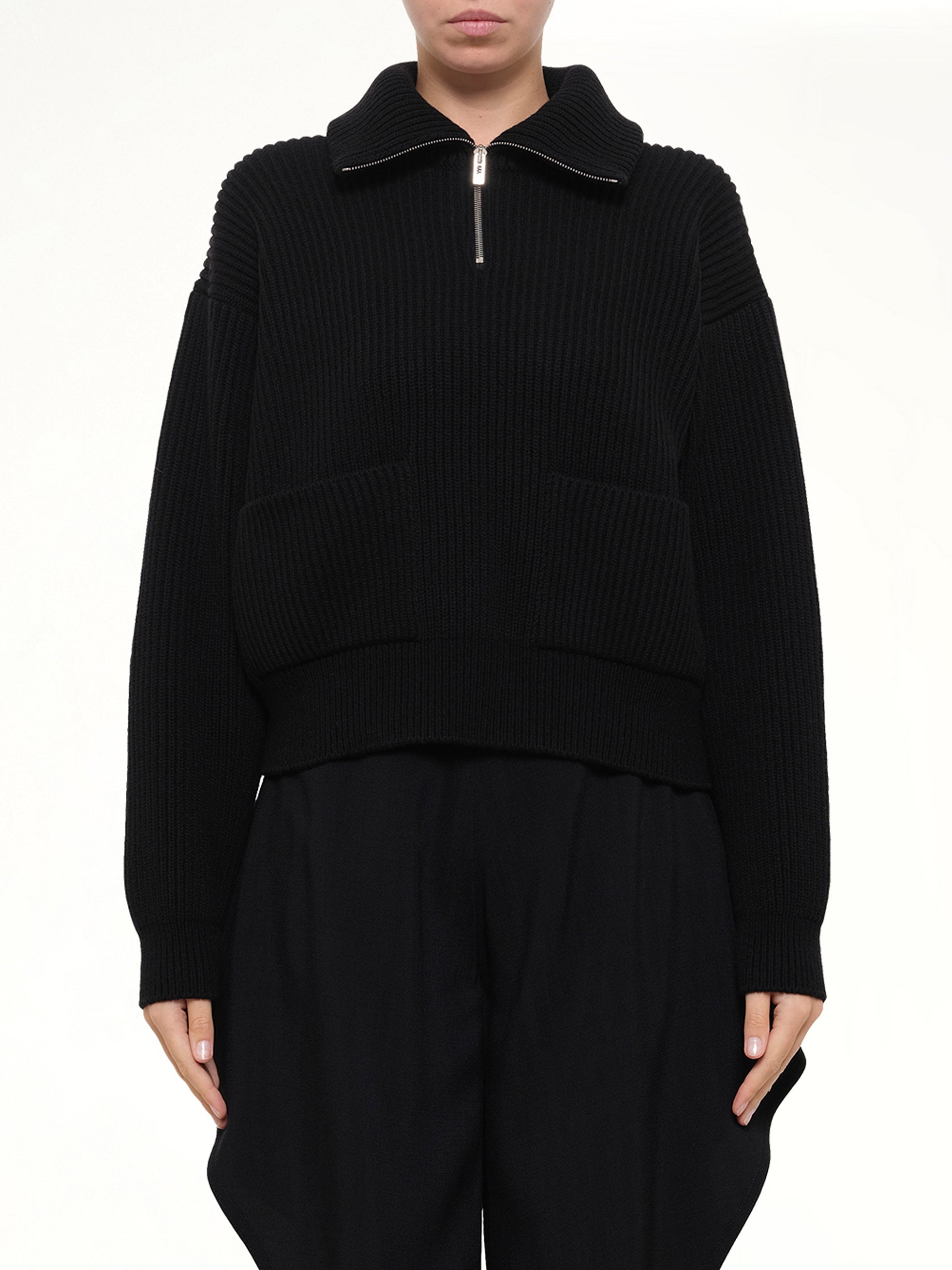Wool Cashmere Rib Trucker Jumper in Black