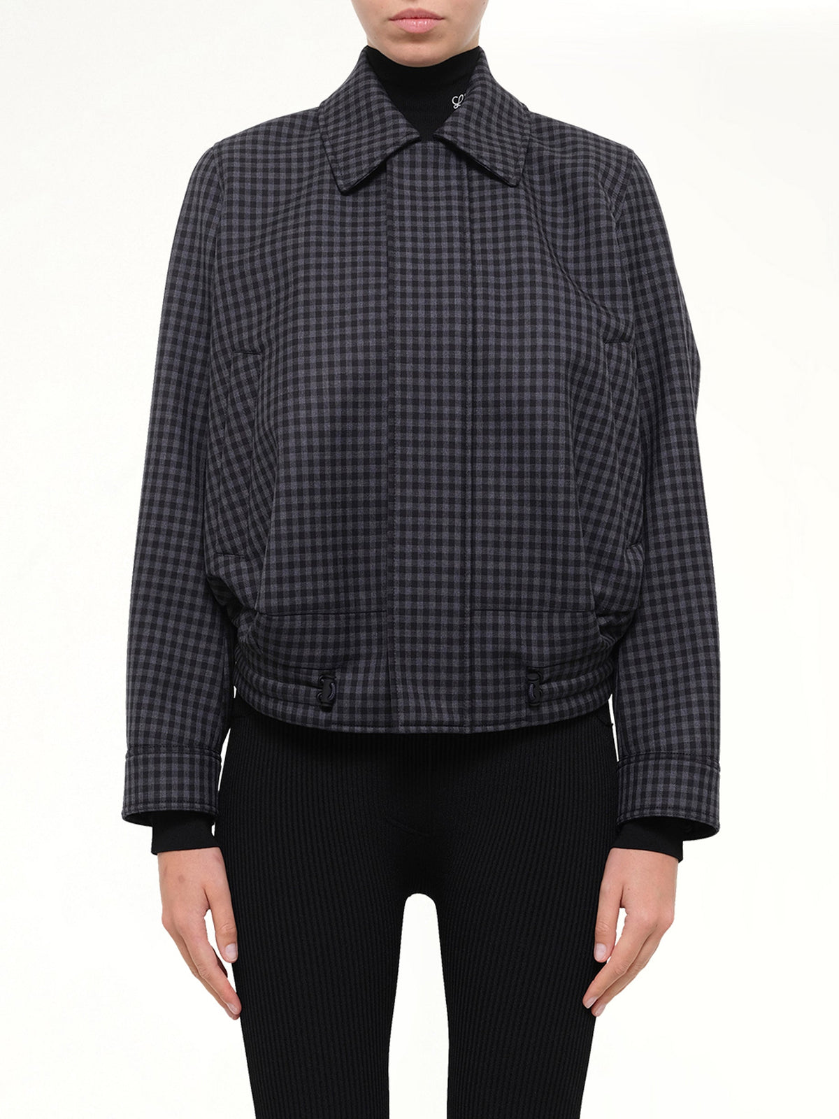 Wool Check Drawstring Jacket in Blue/Black