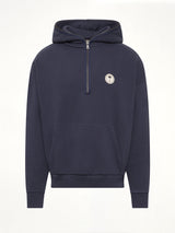 Palm Deco Loose Hoodie in Navy Blue/Off White