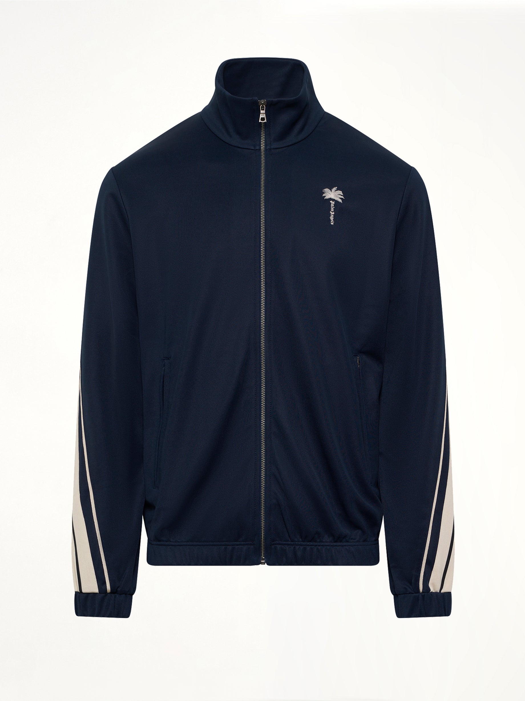 Palm Tree Striped Track Jacket in Navy Blue/Off White