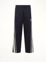 Palm Tree Striped Track Pants in Navy Blue/Off White