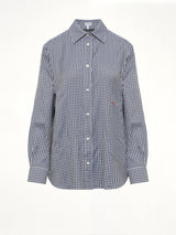 Silk Gingham Check Shirt in Blue/White