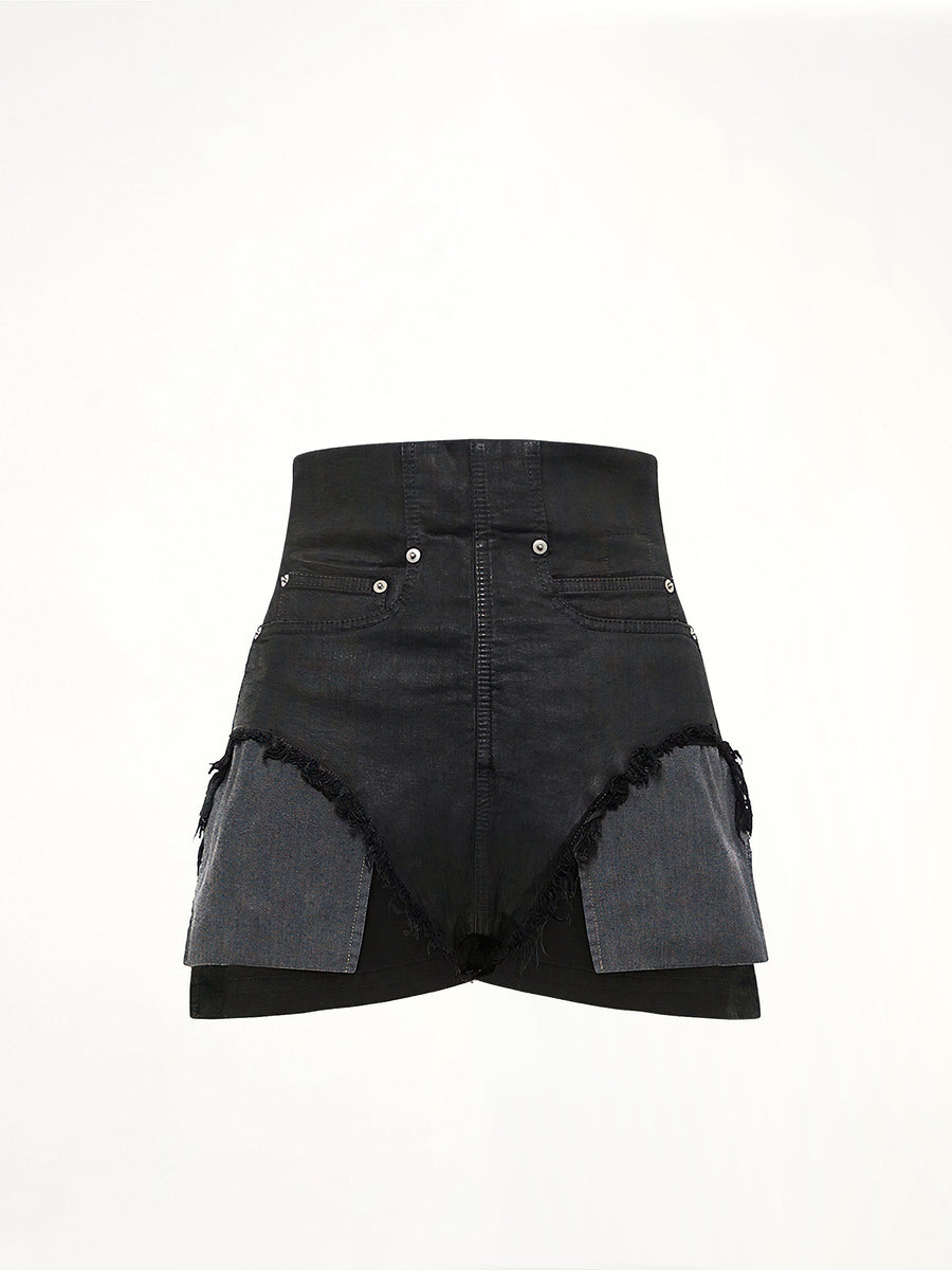 Stretch Denim Dirt Cutoffs in Black Wax
