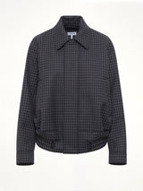 Wool Check Drawstring Jacket in Blue/Black