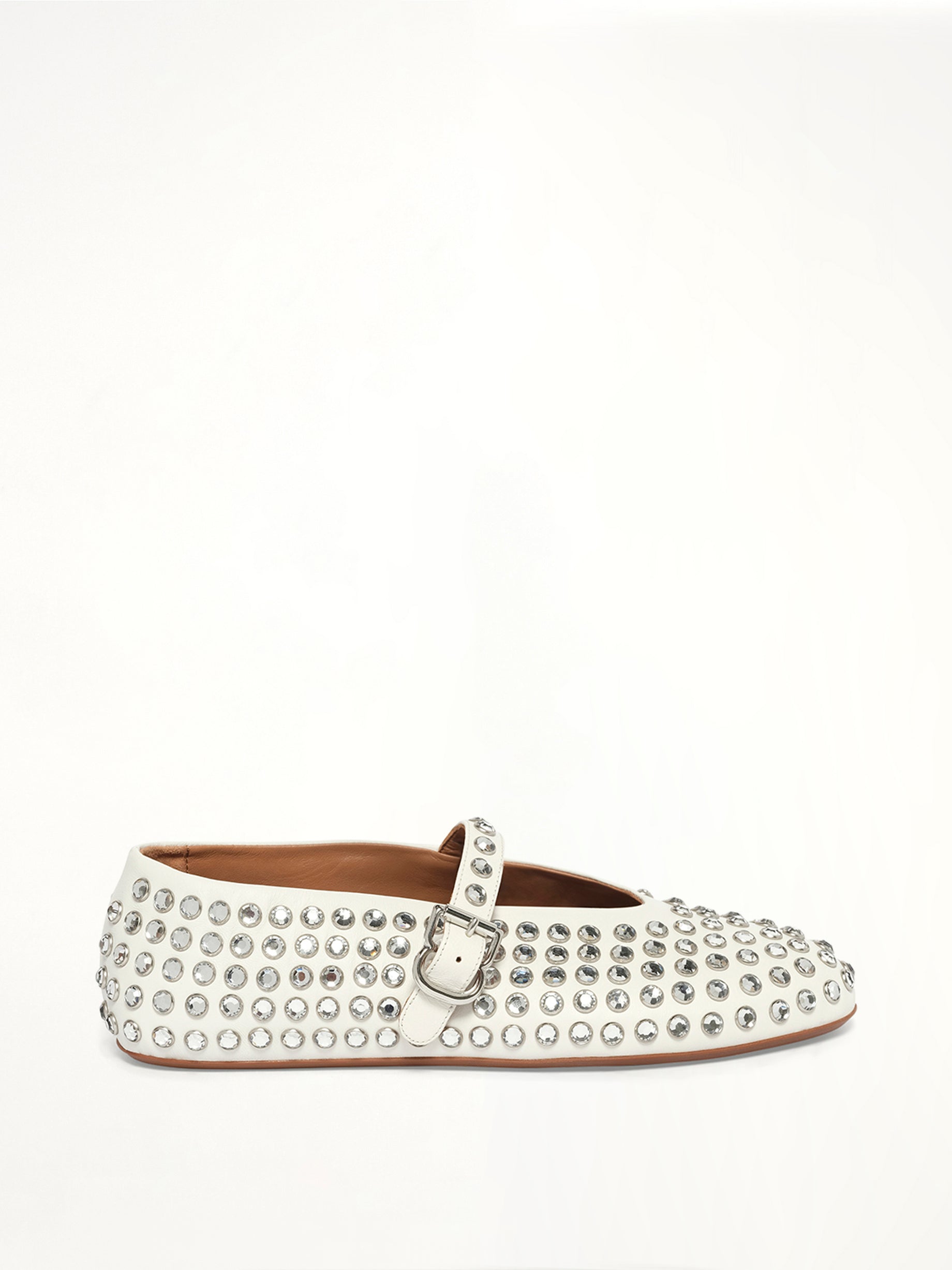 Ballet Strass Lambskin Flats in Off White
