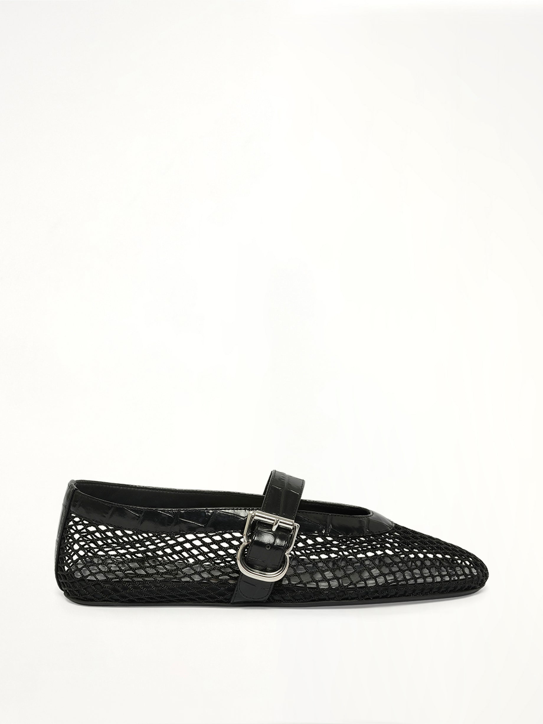 Ballet Fishnet & Croc Flats in Black