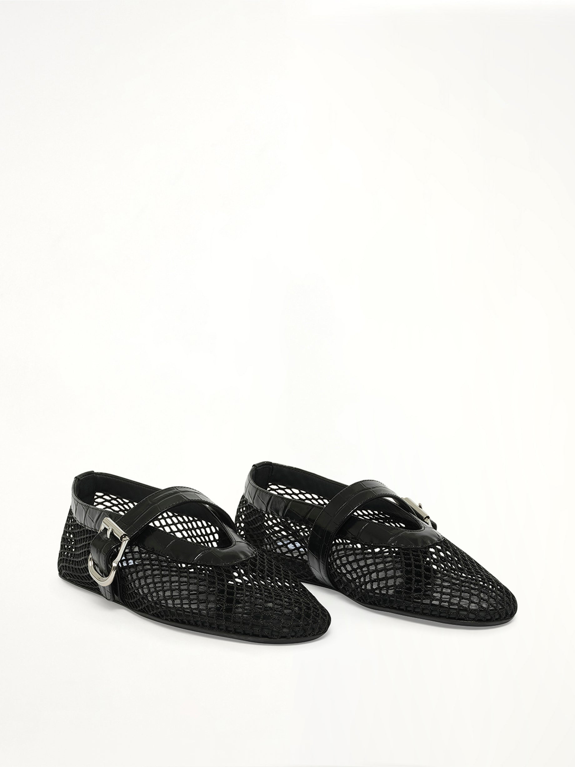 Ballet Fishnet & Croc Flats in Black