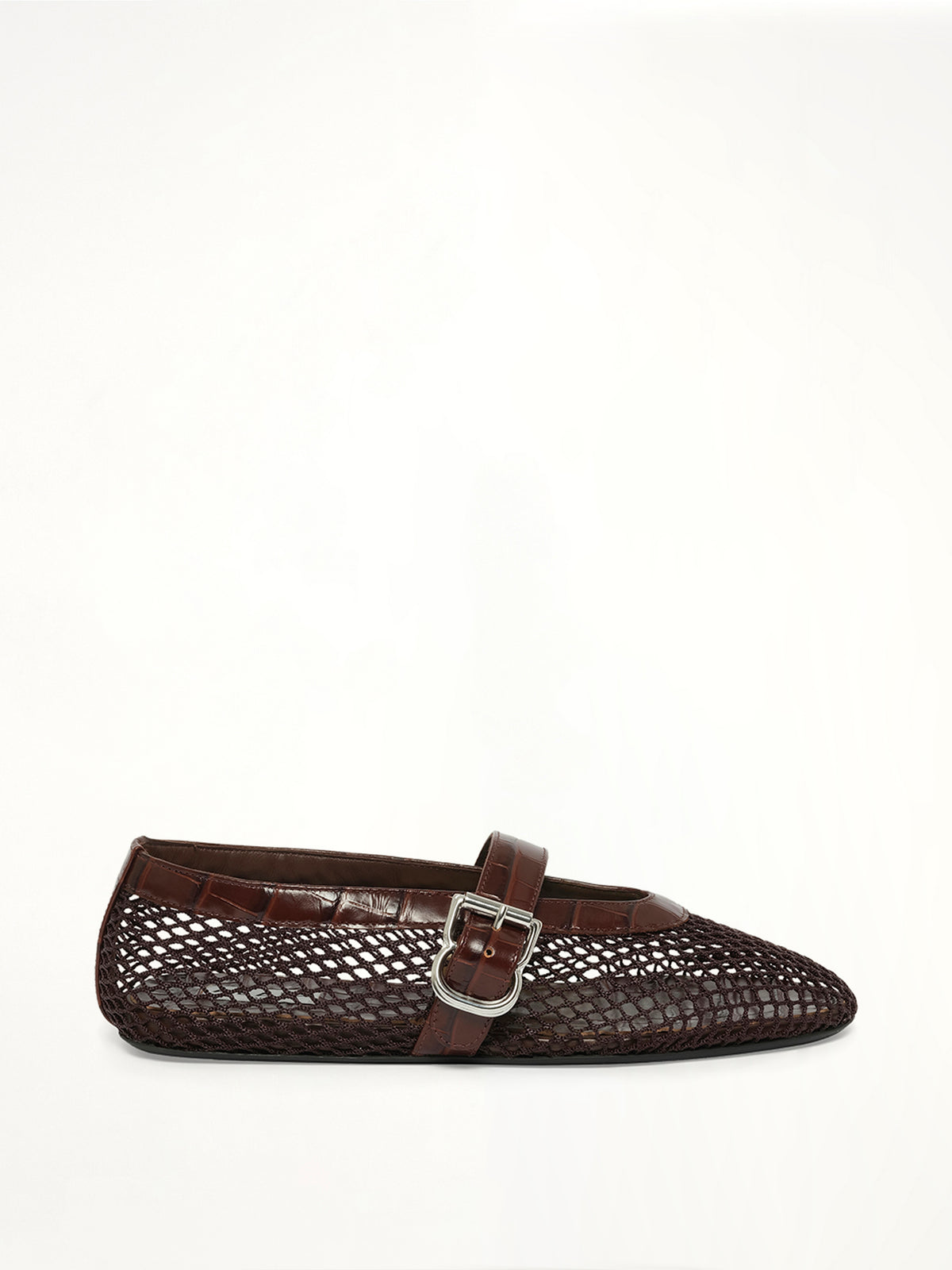 Ballet Fishnet & Croc Flats in Marron Fonce