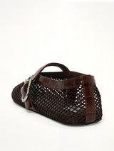 Ballet Fishnet & Croc Flats in Marron Fonce